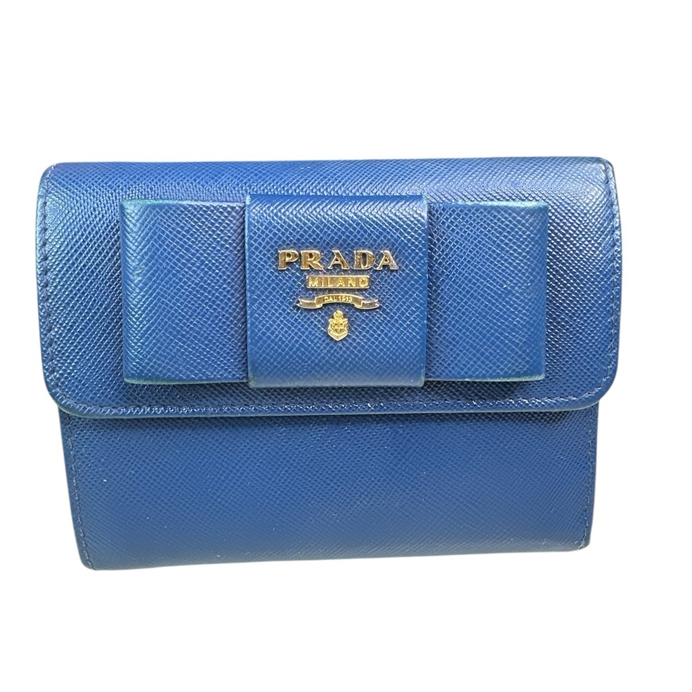 Prada blue Saffiano short wallet